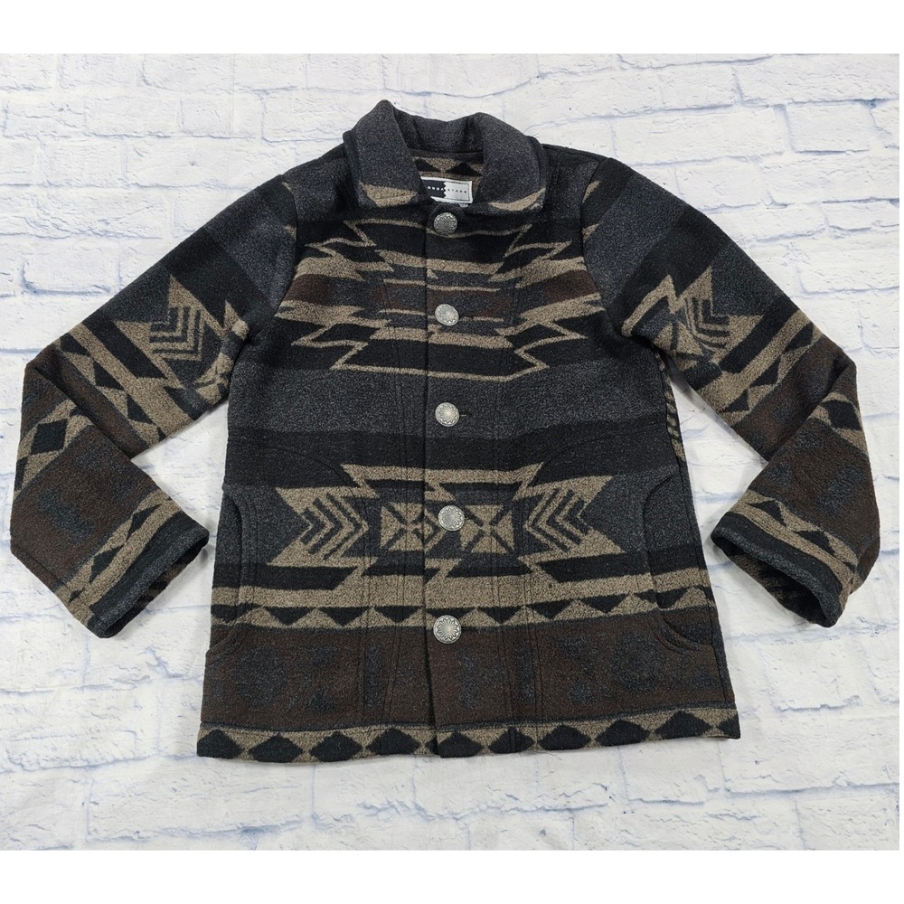 Rhonda Stark Blanket Jacket Women XS Southwestern Wool Blend Concho Button USA